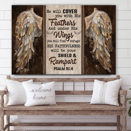 Psalm 914 He Will Cover You With His Feathers Wall Art Canvas - Bible Verse Wall Decorator