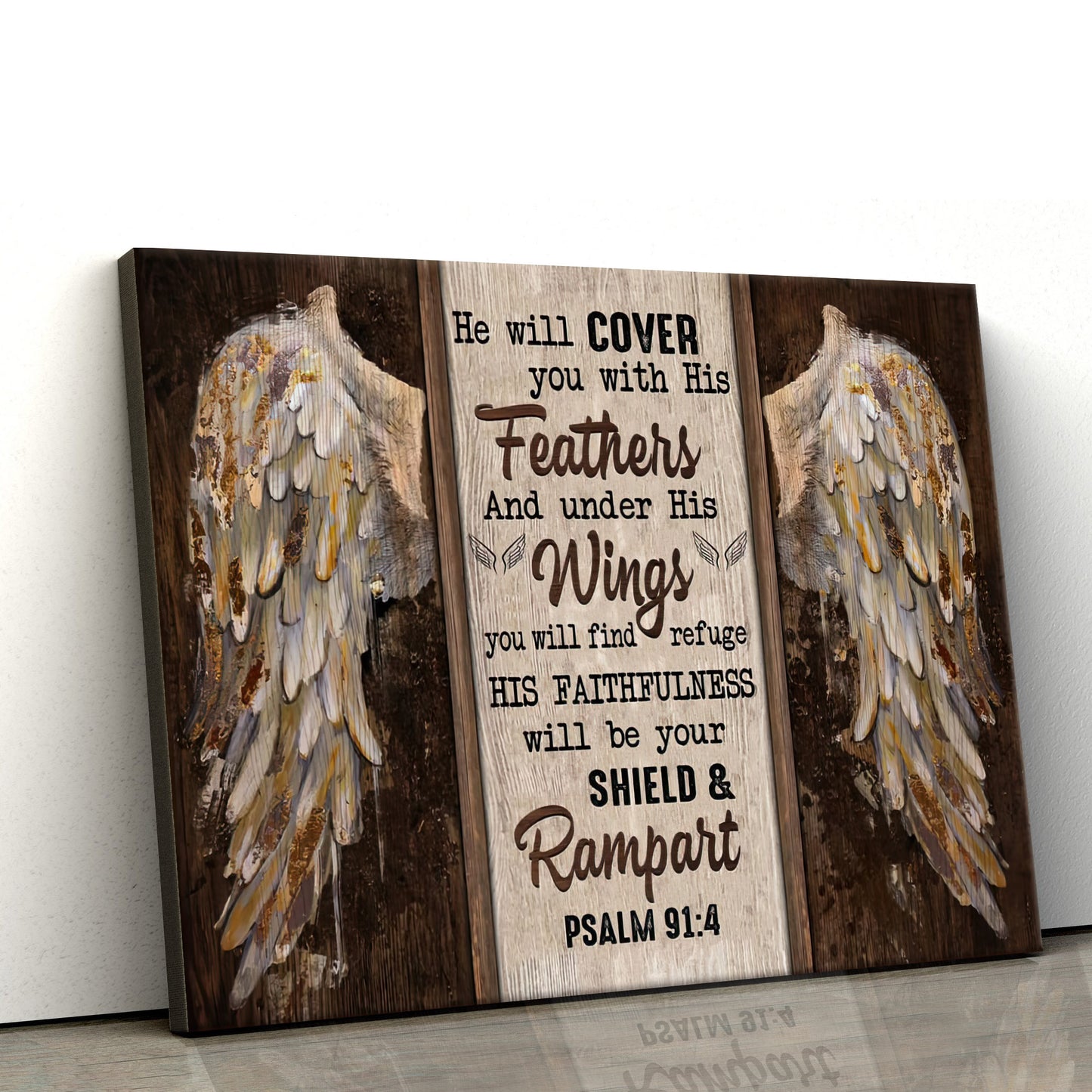 Psalm 914 He Will Cover You With His Feathers Wall Art Canvas - Bible Verse Wall Decorator