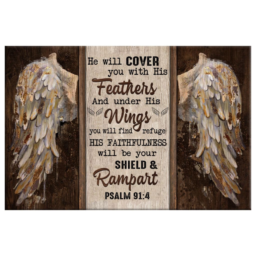 Psalm 914 He Will Cover You With His Feathers Wall Art Canvas, Bible Verse Wall Art Decor - Religious Wall Decor