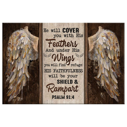 Psalm 914 He Will Cover You With His Feathers Wall Art Canvas, Bible Verse Wall Art Decor - Religious Wall Decor