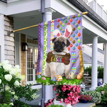 Pug 1 Happy Easter American House Flag - Easter Garden Flag - Easter Outdoor Decor