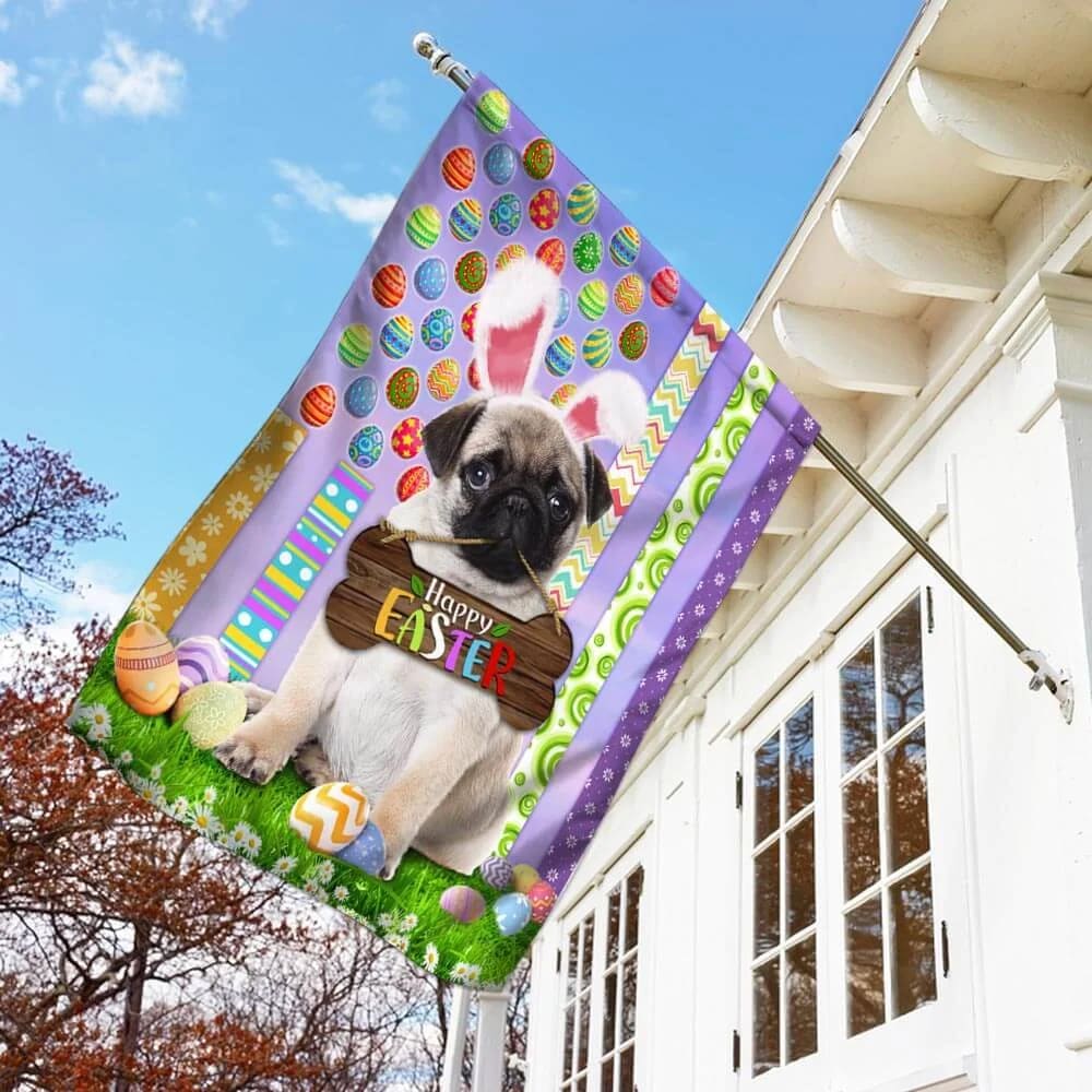 Pug 1 Happy Easter American House Flag - Easter Garden Flag - Easter Outdoor Decor