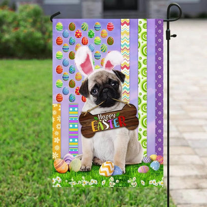 Pug 1 Happy Easter American House Flag - Easter Garden Flag - Easter Outdoor Decor