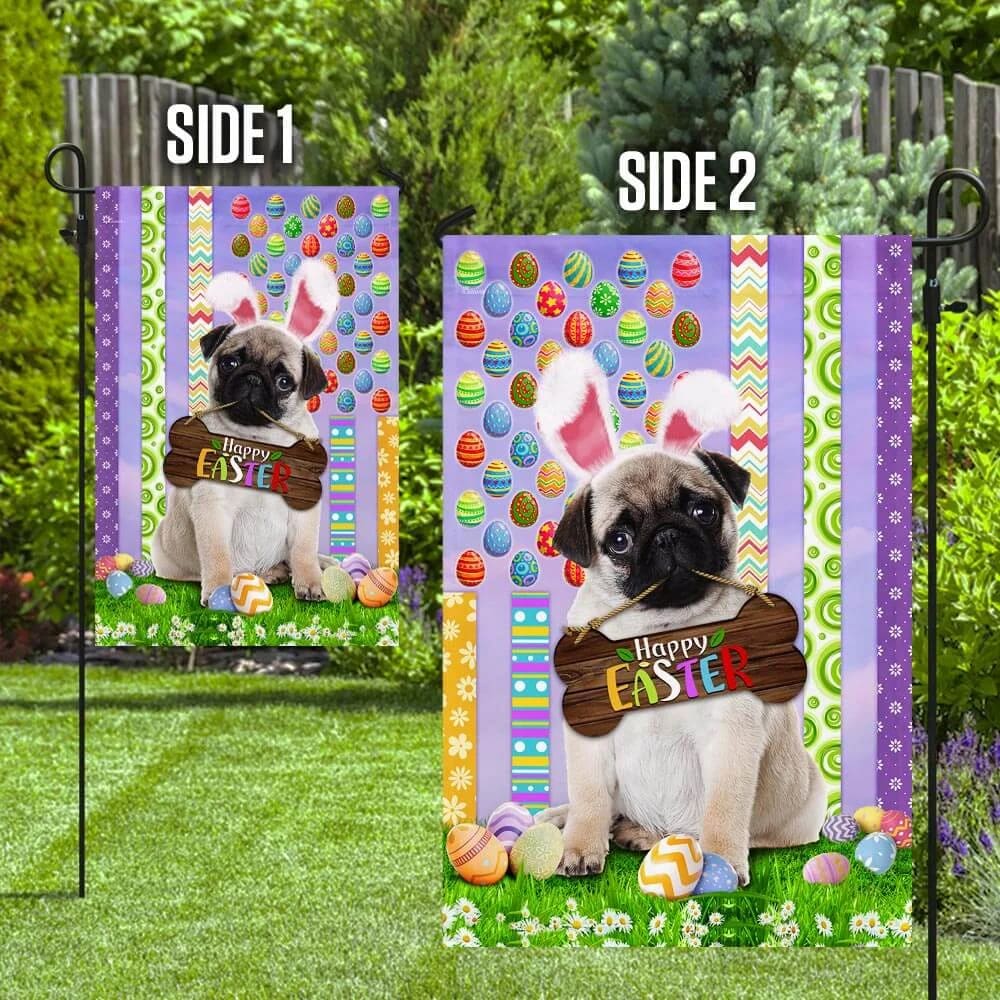 Pug 1 Happy Easter American House Flag - Easter Garden Flag - Easter Outdoor Decor