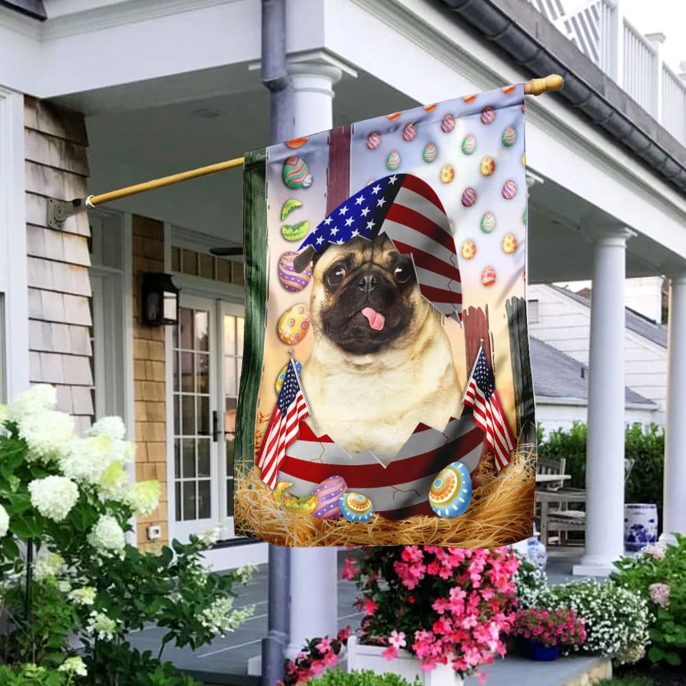 Pug American Easter House Flags - Happy Easter Garden Flag - Decorative Easter Flags