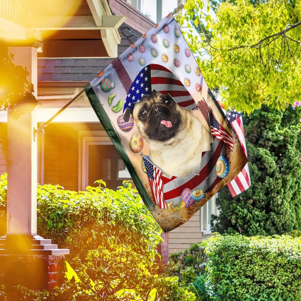 Pug American Easter House Flags - Happy Easter Garden Flag - Decorative Easter Flags