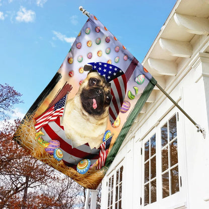 Pug American Easter House Flags - Happy Easter Garden Flag - Decorative Easter Flags