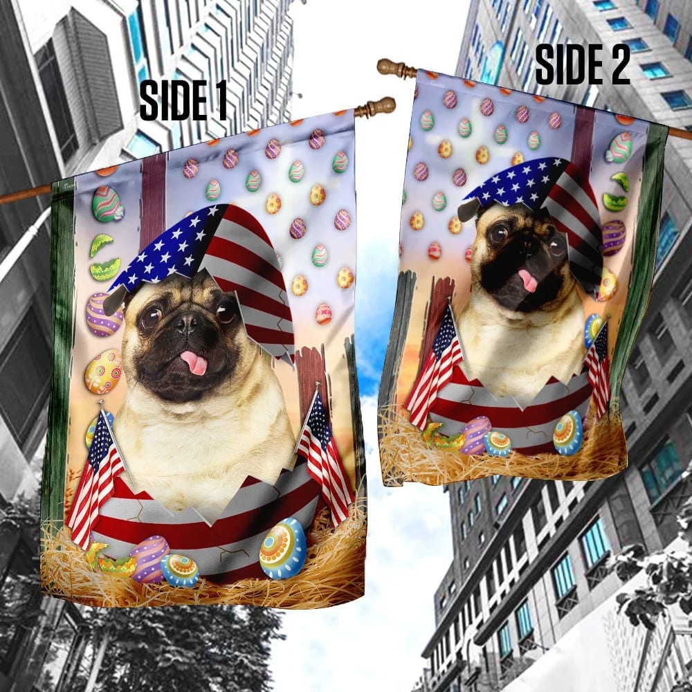 Pug American Easter House Flags - Happy Easter Garden Flag - Decorative Easter Flags