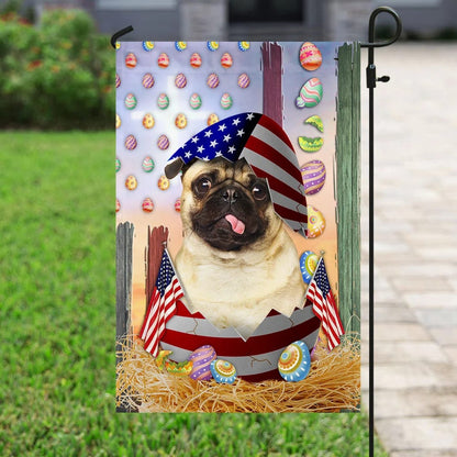 Pug American Easter House Flags - Happy Easter Garden Flag - Decorative Easter Flags