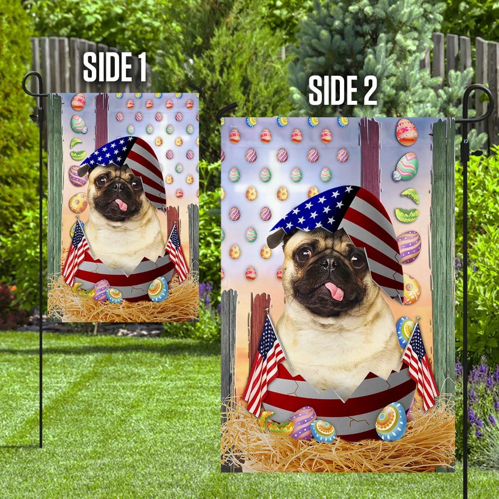 Pug American Easter House Flags - Happy Easter Garden Flag - Decorative Easter Flags