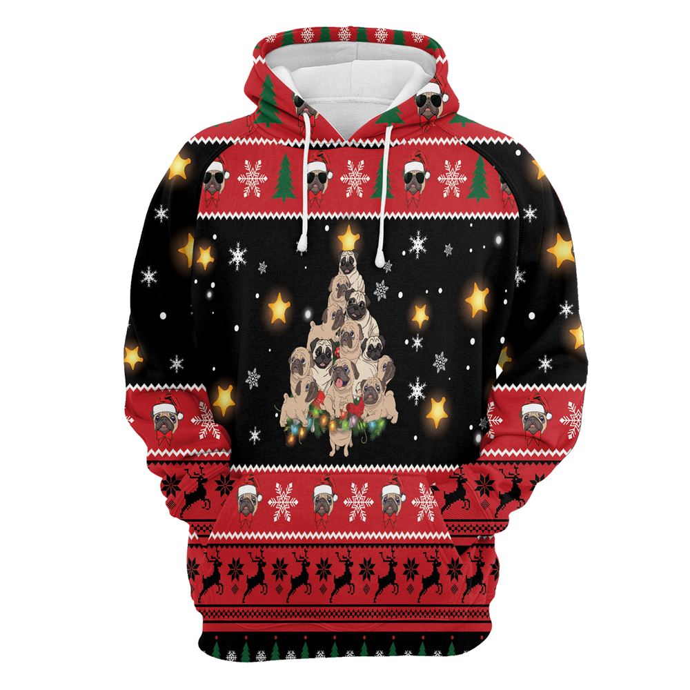 Pug Christmas Tree All Over Print 3D Hoodie For Men And Women, Best Gift For Dog lovers, Best Outfit Christmas