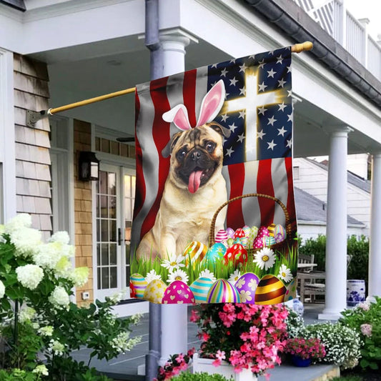 Pug Dog Easter American House Flag - Happy Easter Garden Flag - Decorative Easter Flags
