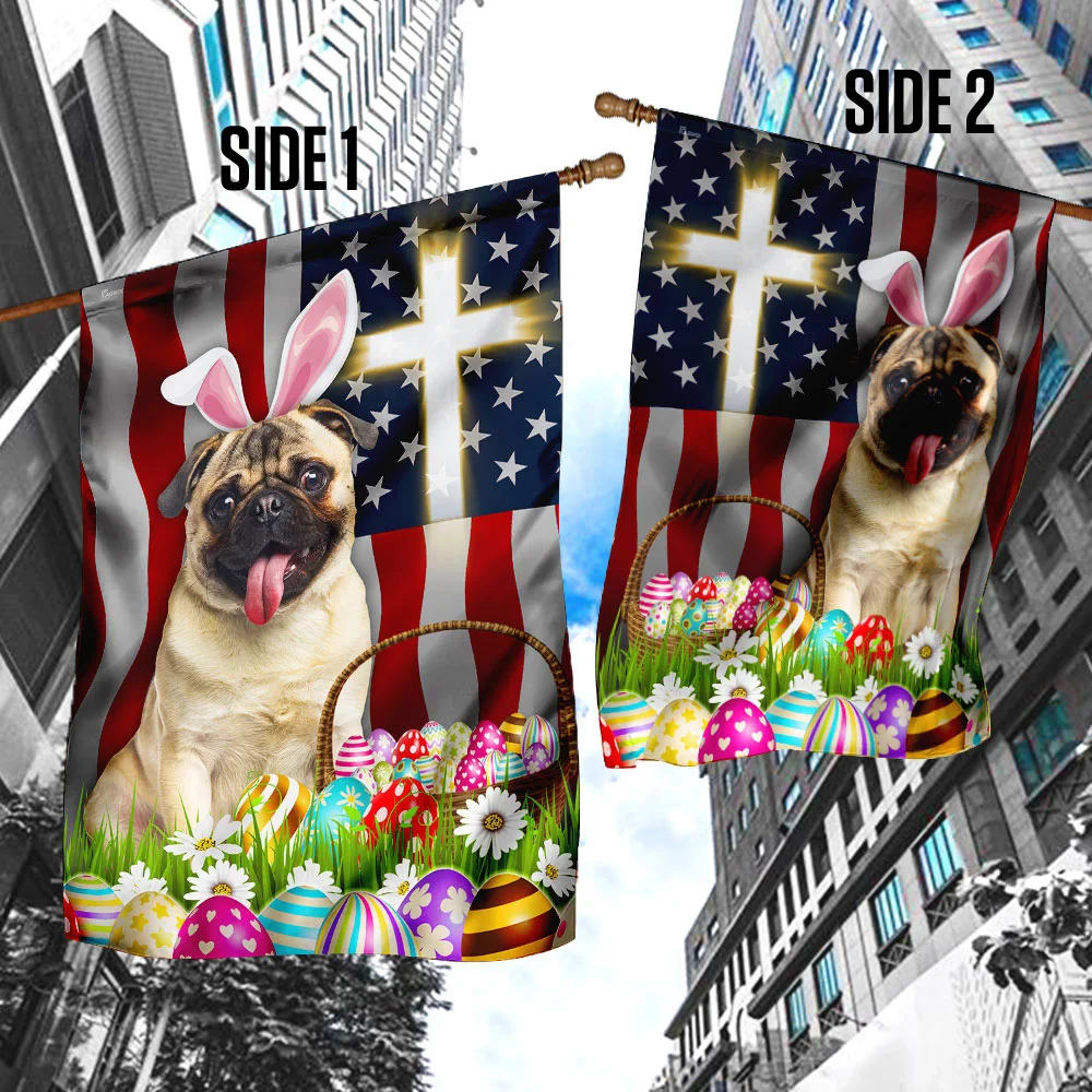 Pug Dog Easter American House Flag - Happy Easter Garden Flag - Decorative Easter Flags