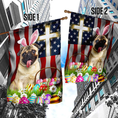 Pug Dog Easter American House Flag - Happy Easter Garden Flag - Decorative Easter Flags