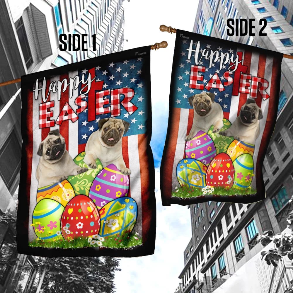 Pug Dog Easter Egg Hunt House Flag - Happy Easter Garden Flag - Decorative Easter Flags