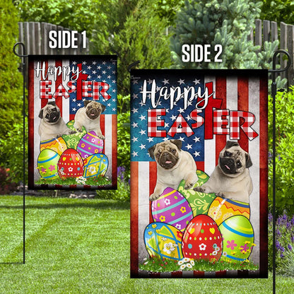 Pug Dog Easter Egg Hunt House Flag - Happy Easter Garden Flag - Decorative Easter Flags
