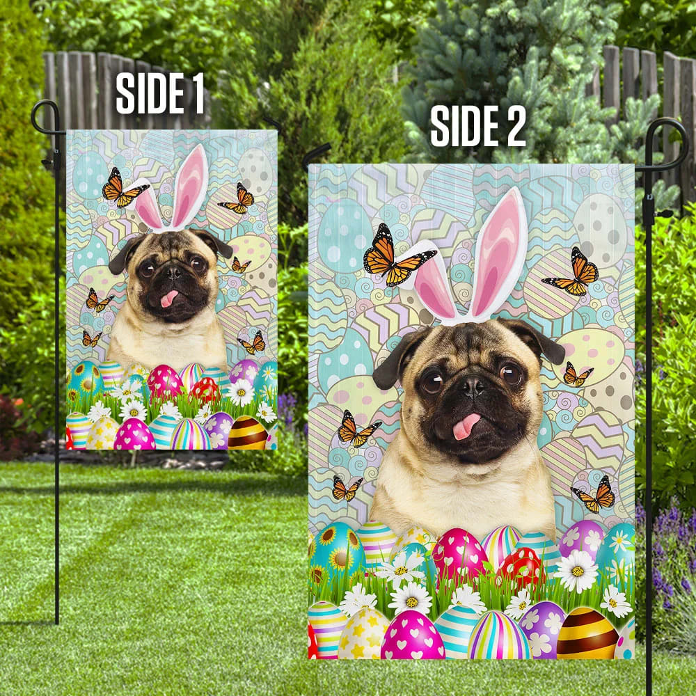 Pug Dog Happy Easter House Flag - Easter Garden Flag - Easter Outdoor Decor