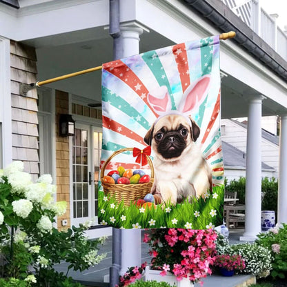 Pug Easter American House Flag - Happy Easter Garden Flag - Decorative Easter Flags
