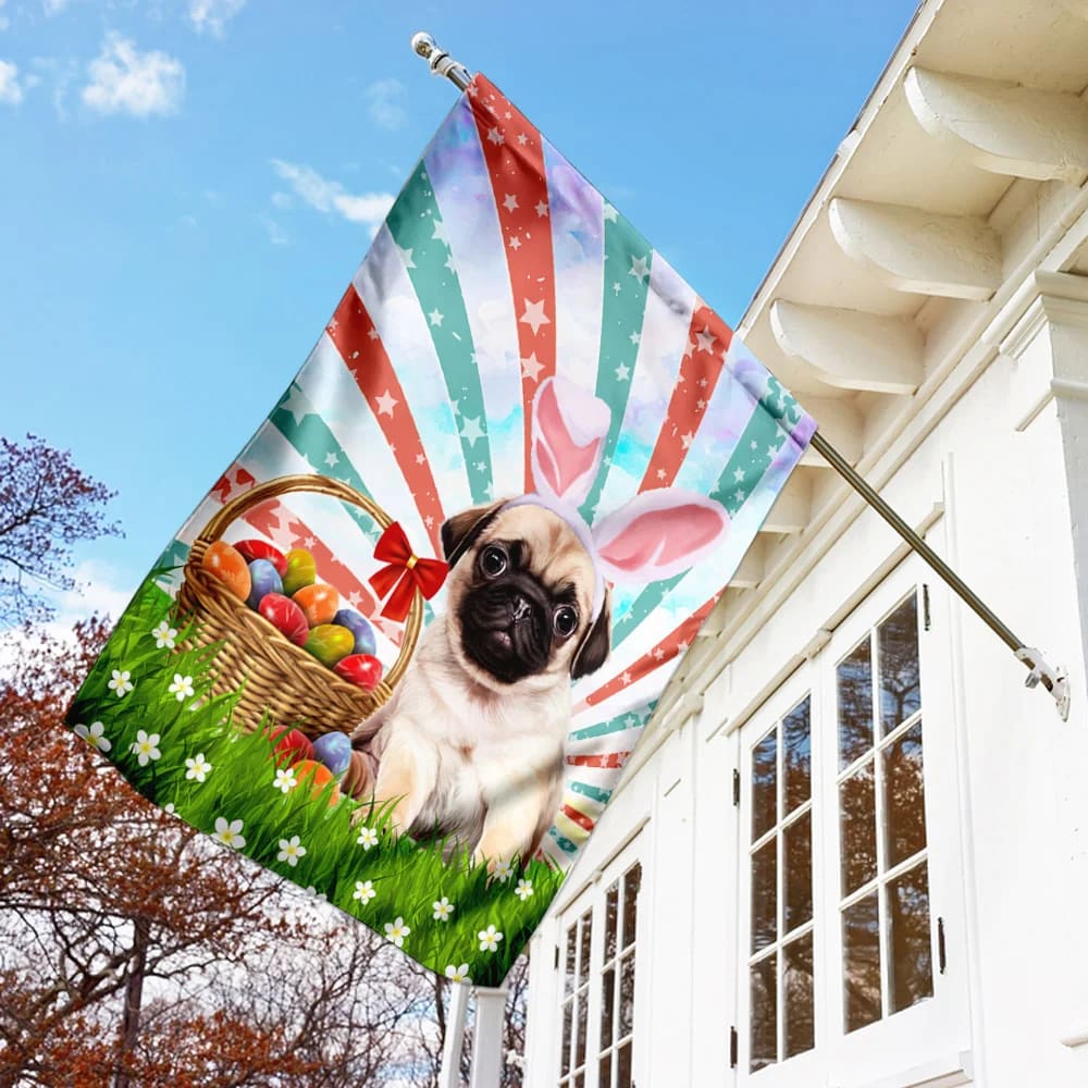 Pug Easter American House Flag - Happy Easter Garden Flag - Decorative Easter Flags