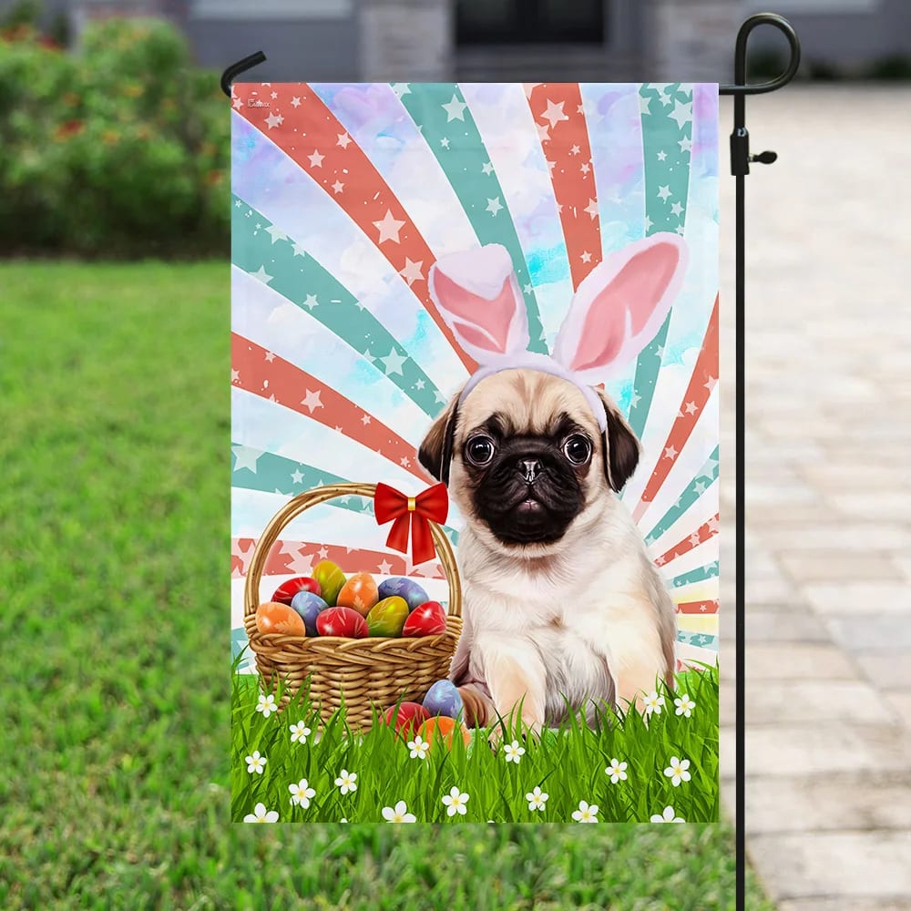 Pug Easter American House Flag - Happy Easter Garden Flag - Decorative Easter Flags