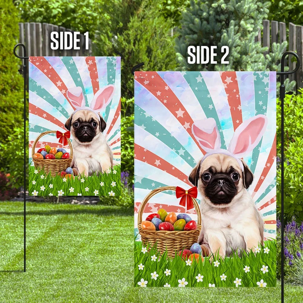 Pug Easter American House Flag - Happy Easter Garden Flag - Decorative Easter Flags