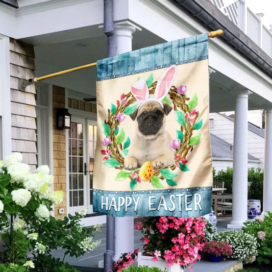 Pug Easter Day House Flag - Happy Easter Garden Flag - Decorative Easter Flags