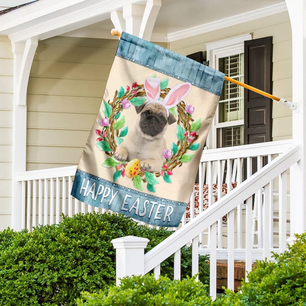 Pug Easter Day House Flag - Happy Easter Garden Flag - Decorative Easter Flags