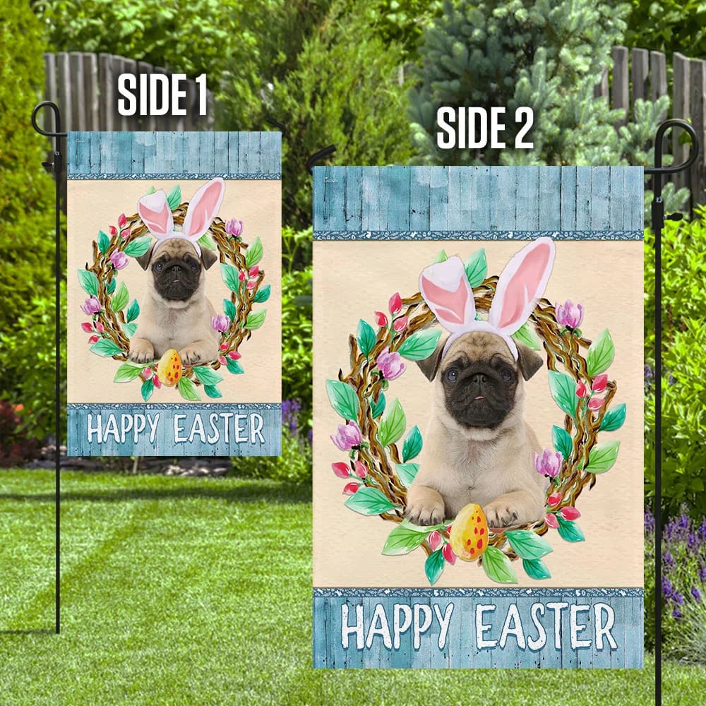 Pug Easter Day House Flag - Happy Easter Garden Flag - Decorative Easter Flags