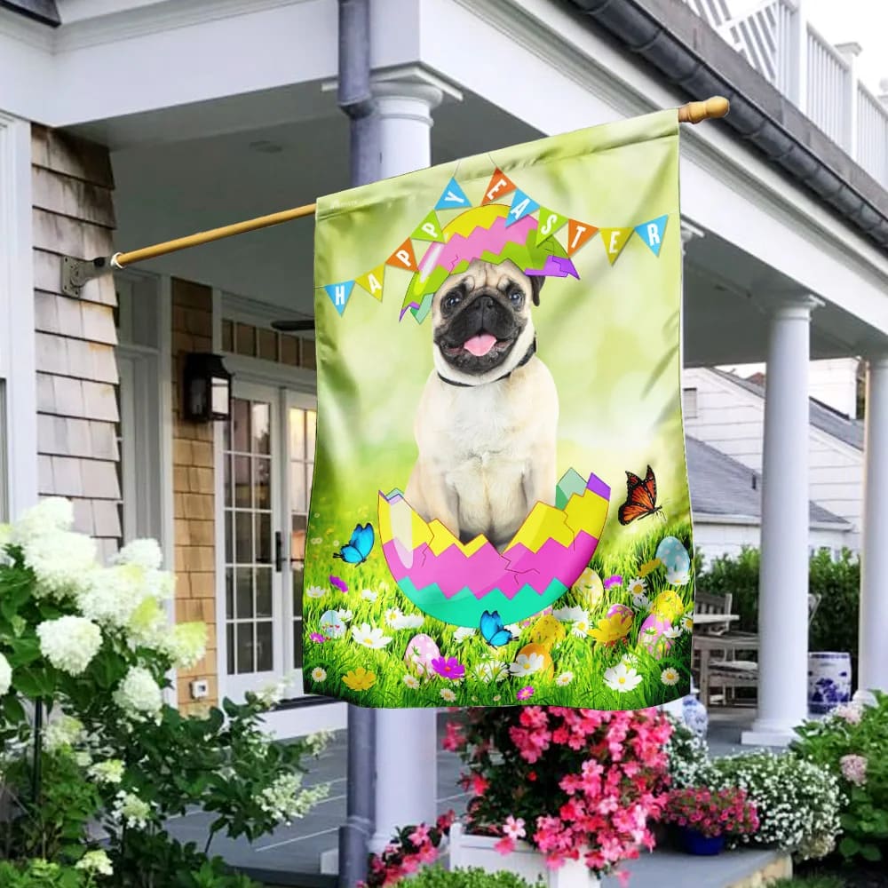 Pug Egg Easter House Flags - Happy Easter Garden Flag - Decorative Easter Flags