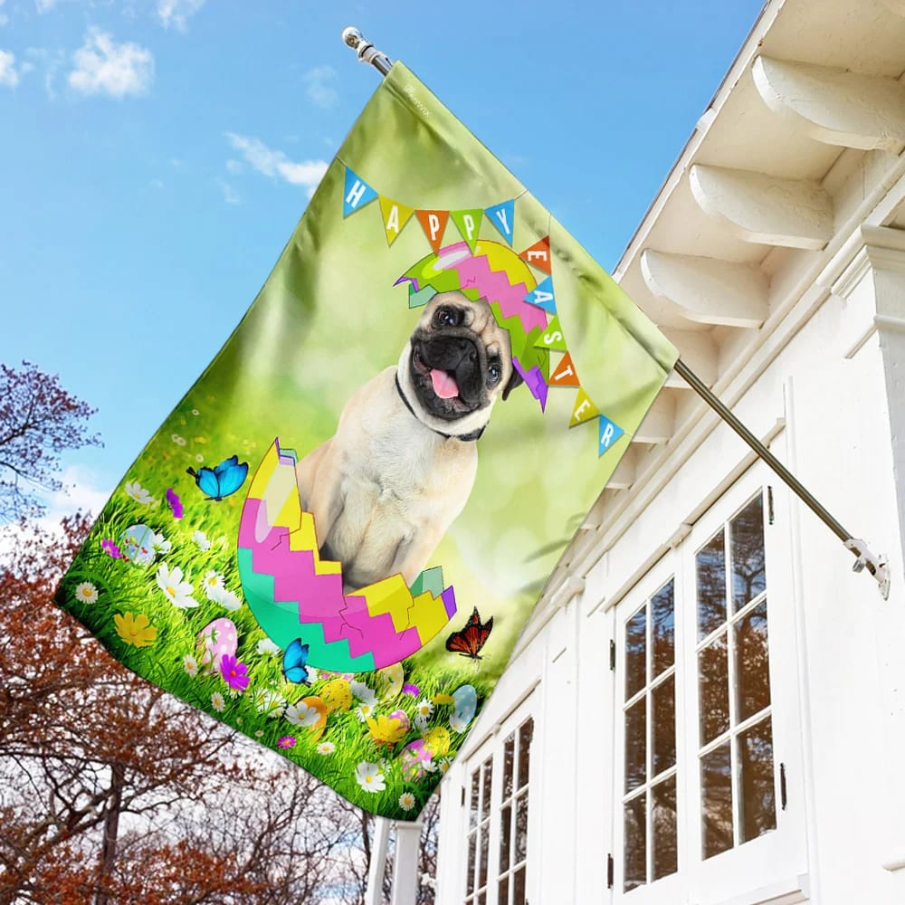 Pug Egg Easter House Flags - Happy Easter Garden Flag - Decorative Easter Flags