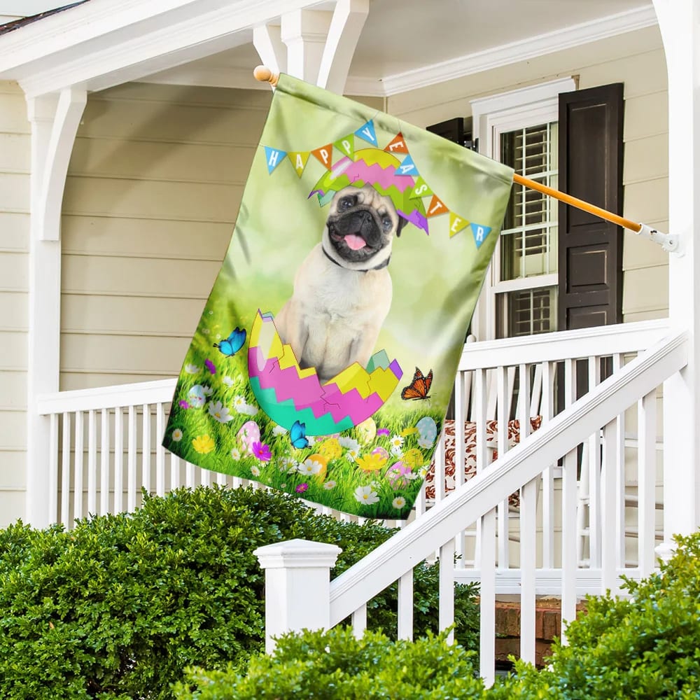 Pug Egg Easter House Flags - Happy Easter Garden Flag - Decorative Easter Flags