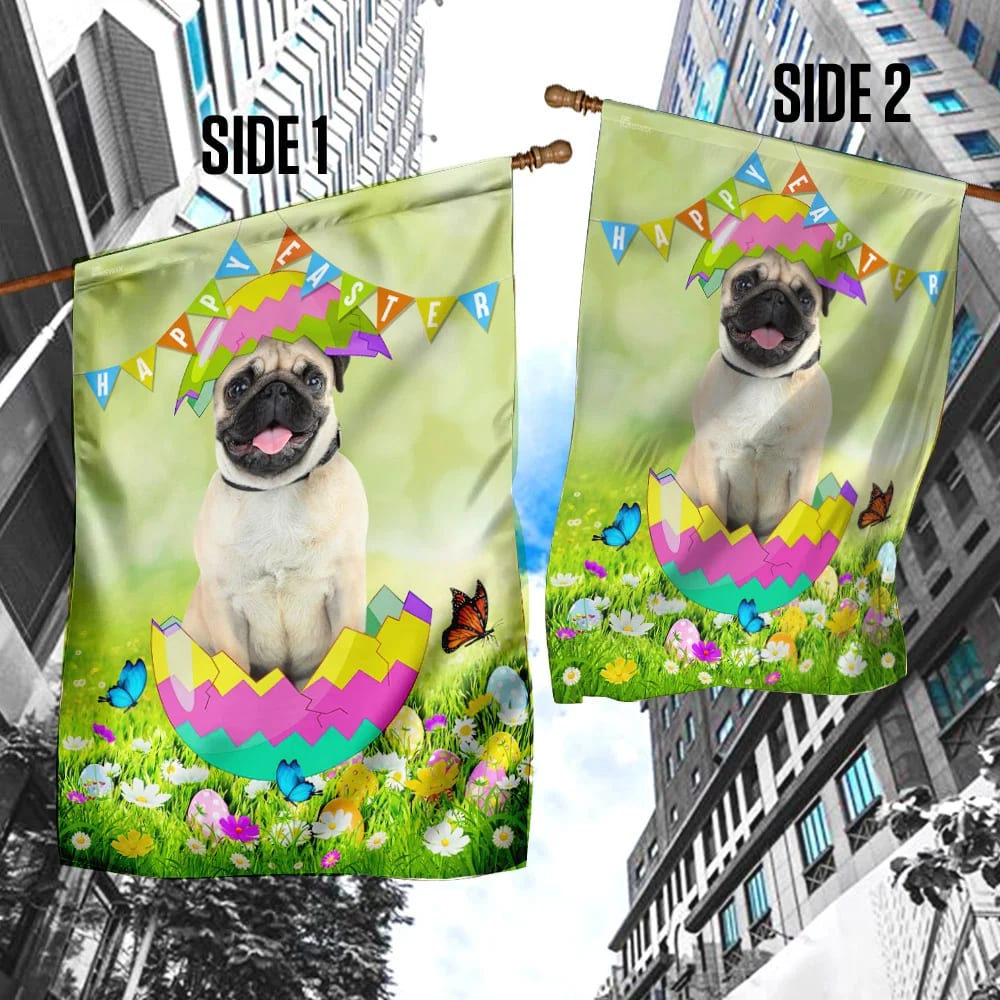 Pug Egg Easter House Flags - Happy Easter Garden Flag - Decorative Easter Flags