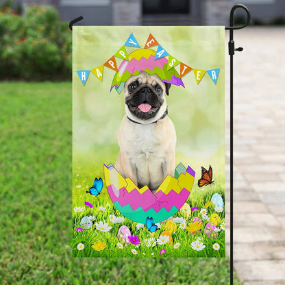 Pug Egg Easter House Flags - Happy Easter Garden Flag - Decorative Easter Flags