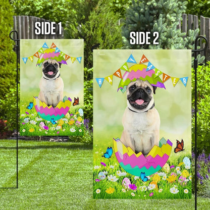 Pug Egg Easter House Flags - Happy Easter Garden Flag - Decorative Easter Flags