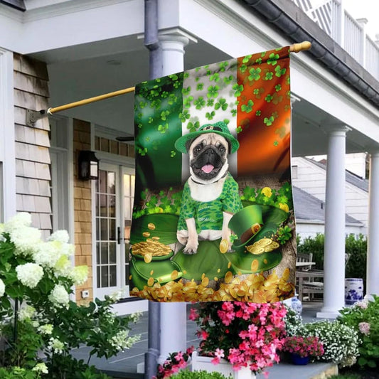 Pug House Flag - St Patrick's Day Garden Flag - Outdoor St Patrick's Day Decor