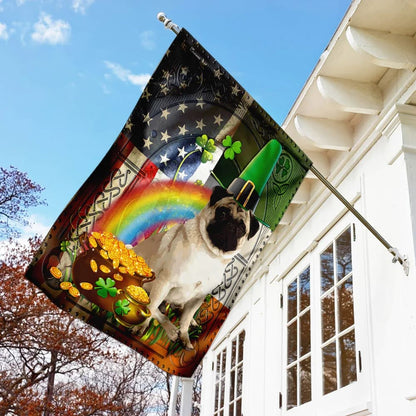 Pug Irish American House Flag - St Patrick's Day Garden Flag - Outdoor St Patrick's Day Decor