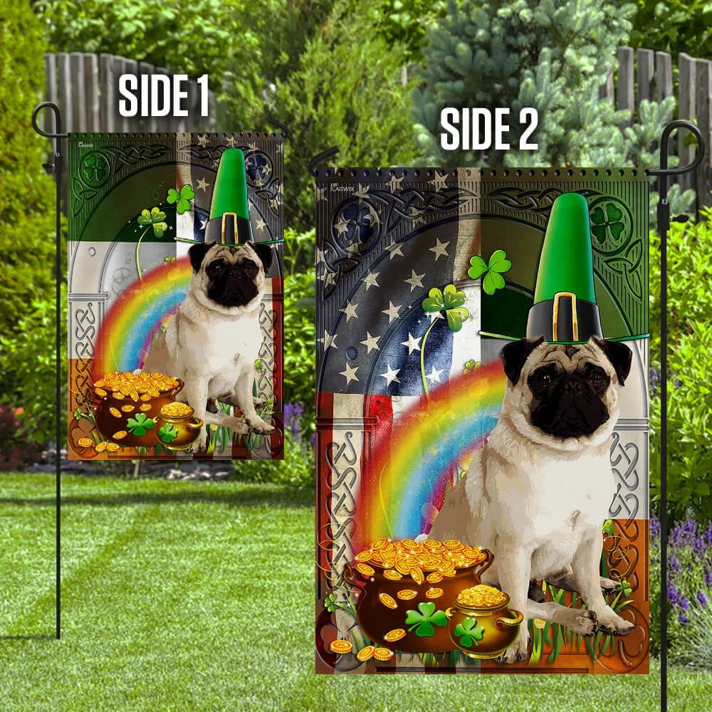 Pug Irish American House Flag - St Patrick's Day Garden Flag - Outdoor St Patrick's Day Decor