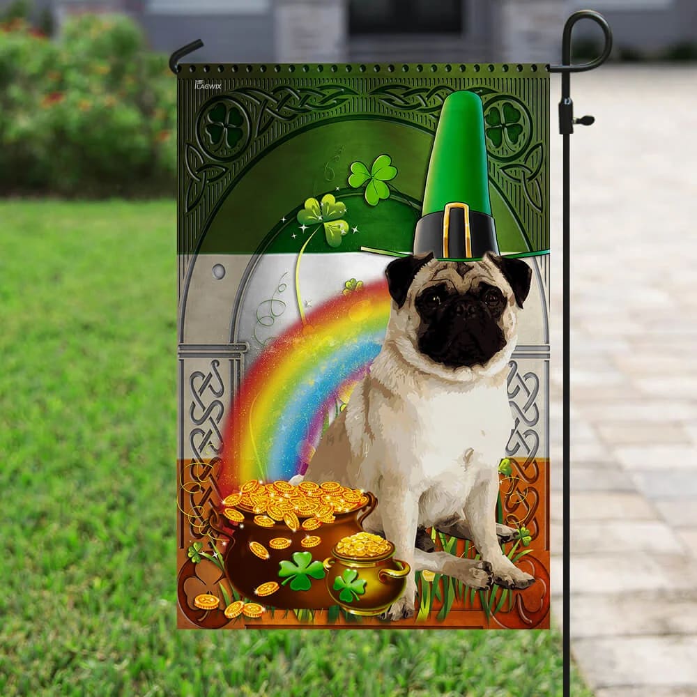 Pug Irish House Flag - St Patrick's Day Garden Flag - Outdoor St Patrick's Day Decor