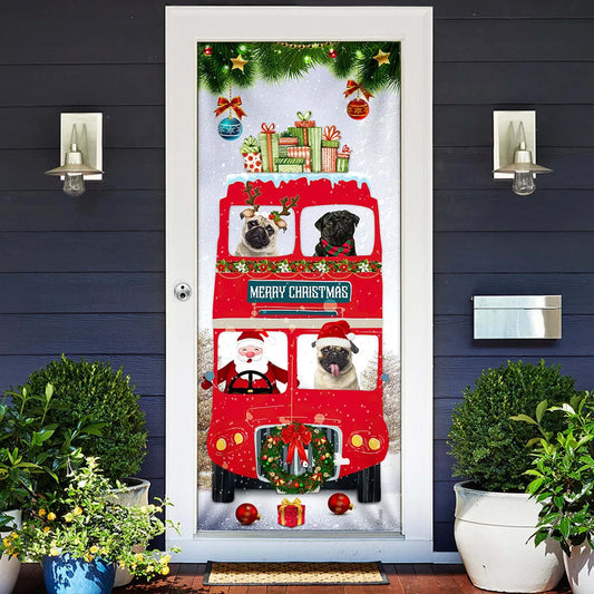 Pugs Christmas Bus Door Cover - Christmas Outdoor Decoration