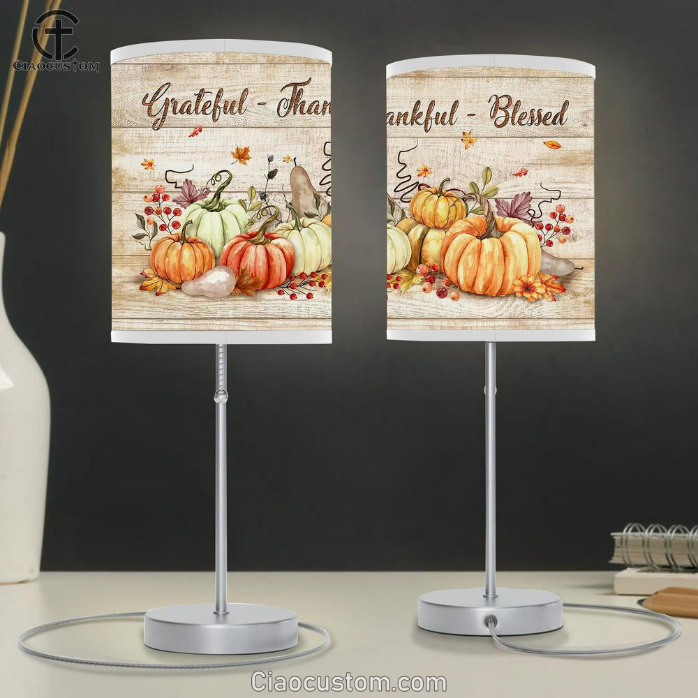Pumpkin Grateful Thankful And Blessed Table Lamp For Bedroom - Bible Verse Table Lamp - Religious Room Decor