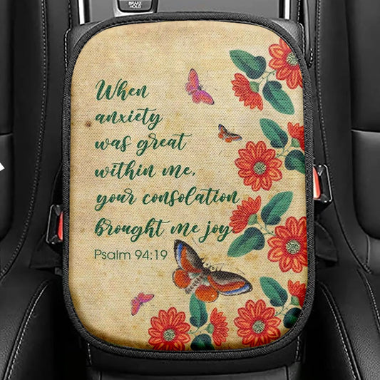 Pumpkin Thanksgiving Give Thanks Seat Box Cover, Bible Verse Car Center Console Cover, Scripture Car Interior Accessories