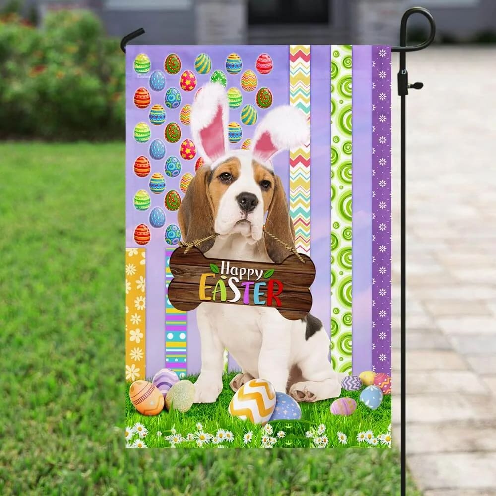 Puppy Beagle 1 Happy Easter American House Flag - Easter Garden Flag - Easter Outdoor Decor