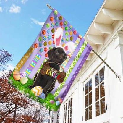Puppy Black Labrador Retriever 1 Happy Easter American House Flag - Easter Garden Flag - Easter Outdoor Decor