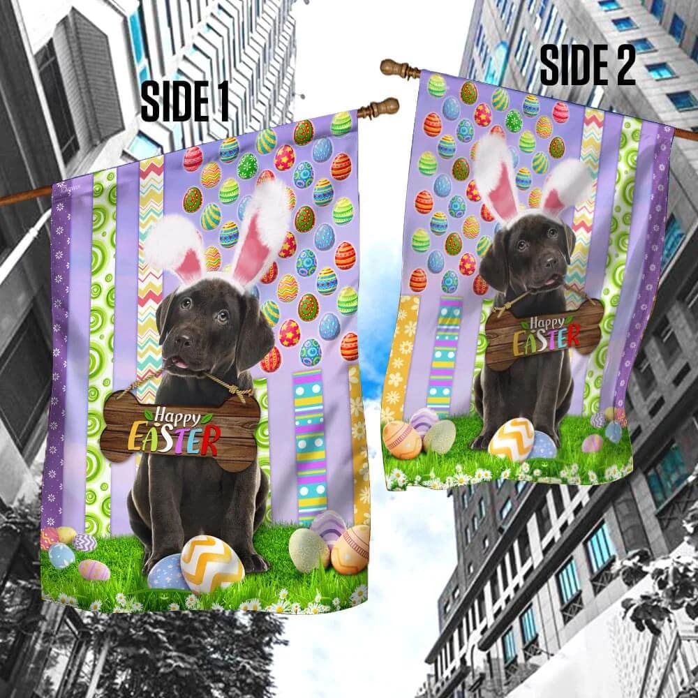 Puppy Black Labrador Retriever 1 Happy Easter American House Flag - Easter Garden Flag - Easter Outdoor Decor