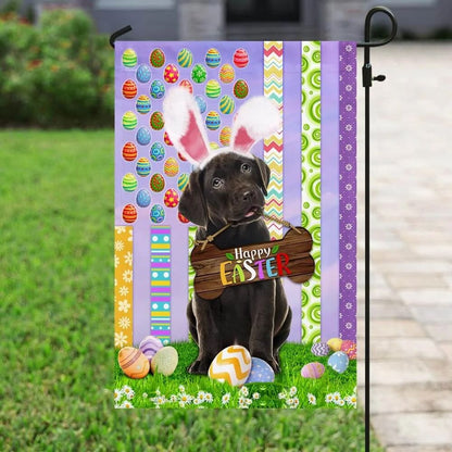 Puppy Black Labrador Retriever 1 Happy Easter American House Flag - Easter Garden Flag - Easter Outdoor Decor