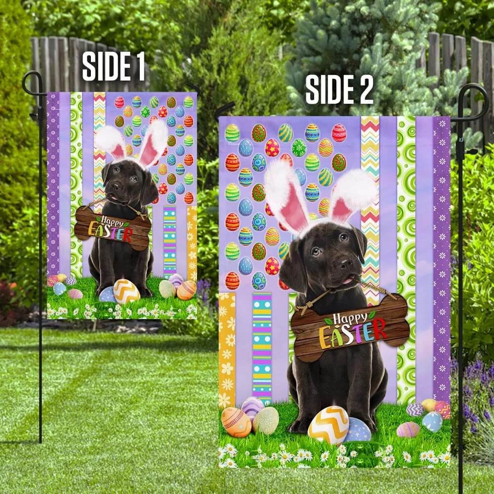 Puppy Black Labrador Retriever 1 Happy Easter American House Flag - Easter Garden Flag - Easter Outdoor Decor
