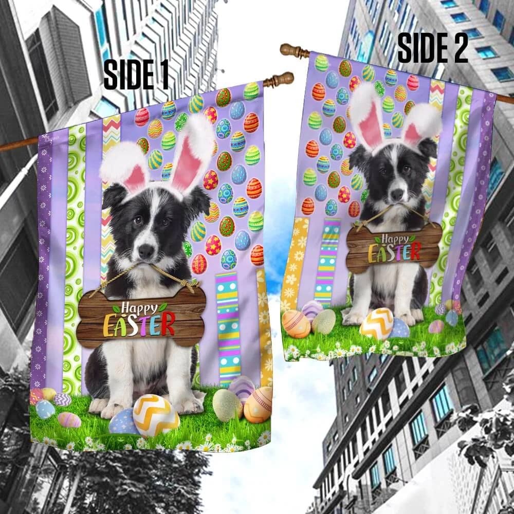 Puppy Border Collie 1 Happy Easter American House Flag - Easter Garden Flag - Easter Outdoor Decor