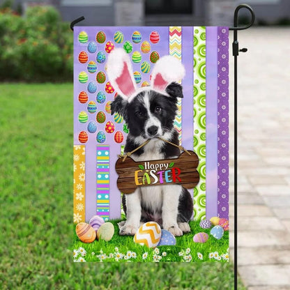 Puppy Border Collie 1 Happy Easter American House Flag - Easter Garden Flag - Easter Outdoor Decor