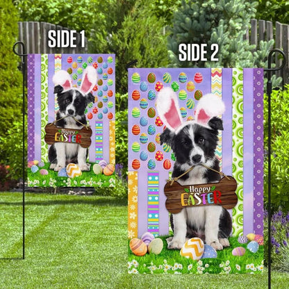 Puppy Border Collie 1 Happy Easter American House Flag - Easter Garden Flag - Easter Outdoor Decor