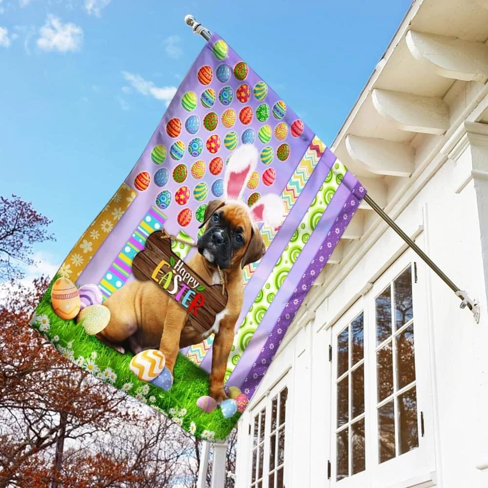 Puppy Boxer 1 Happy Easter American House Flag - Easter Garden Flag - Easter Outdoor Decor